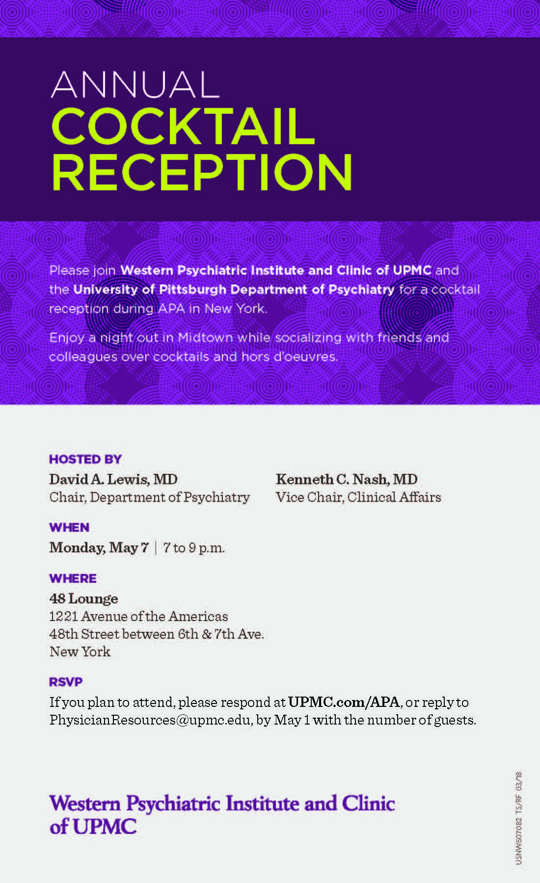 WPIC Psychiatry APA Cocktail Reception Invitation WPIC Psychiatry APA Cocktail Reception Invitation