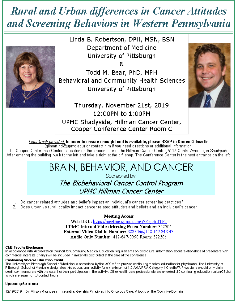 Brain, Behavior and Cancer Seminar