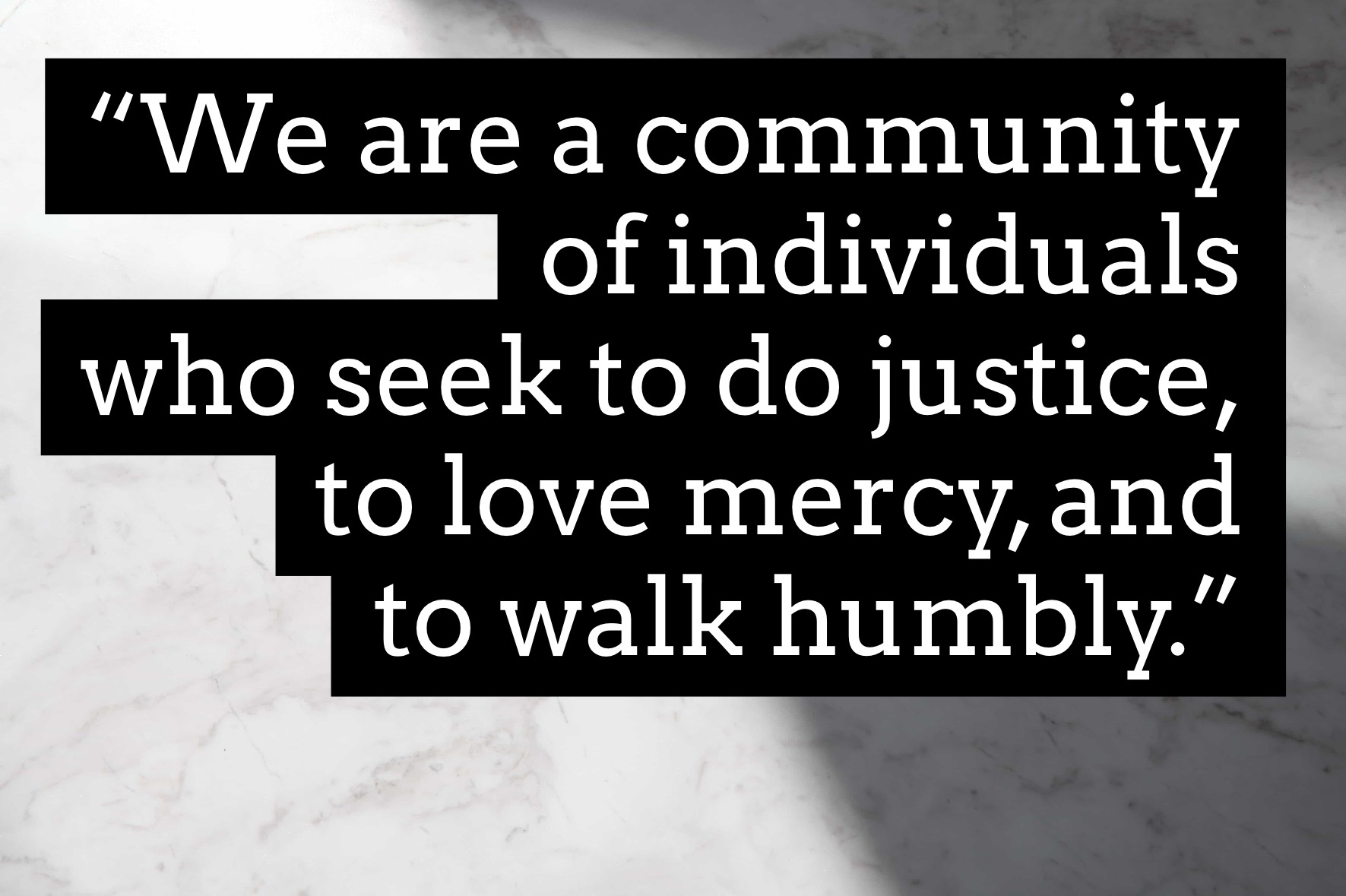 we are a community of individuals who seek to do justice, to love mercy and to walk humbl