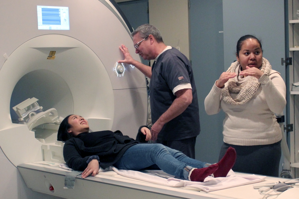 Research participant preparing to have an MRI