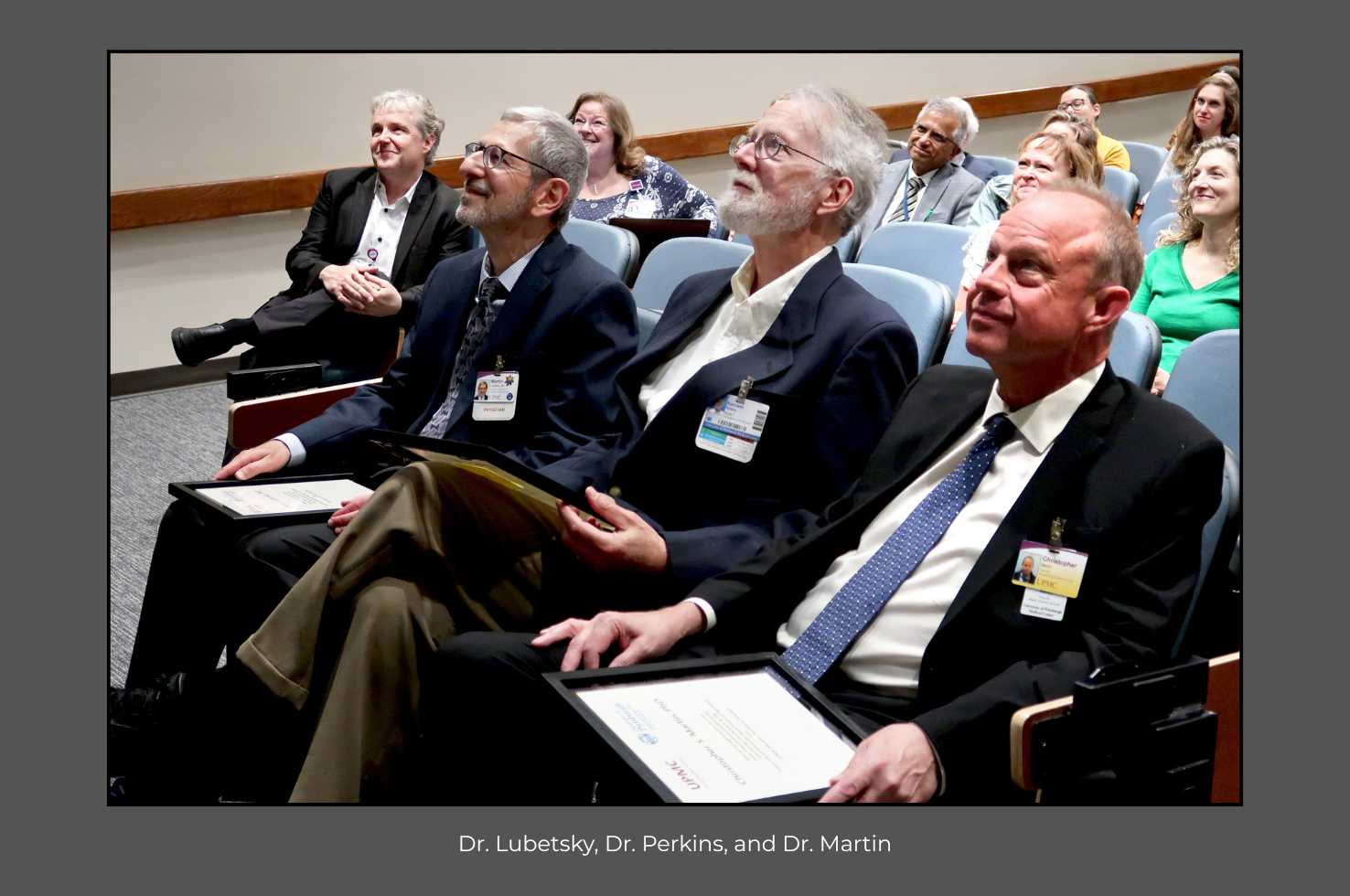 Drs. Lubetsky, Perkins and Martin are recognized by Department Chair Dr. David Lewis Drs. Lubetsky, Perkins and Martin are recognized by Department Chair Dr. David Lewis