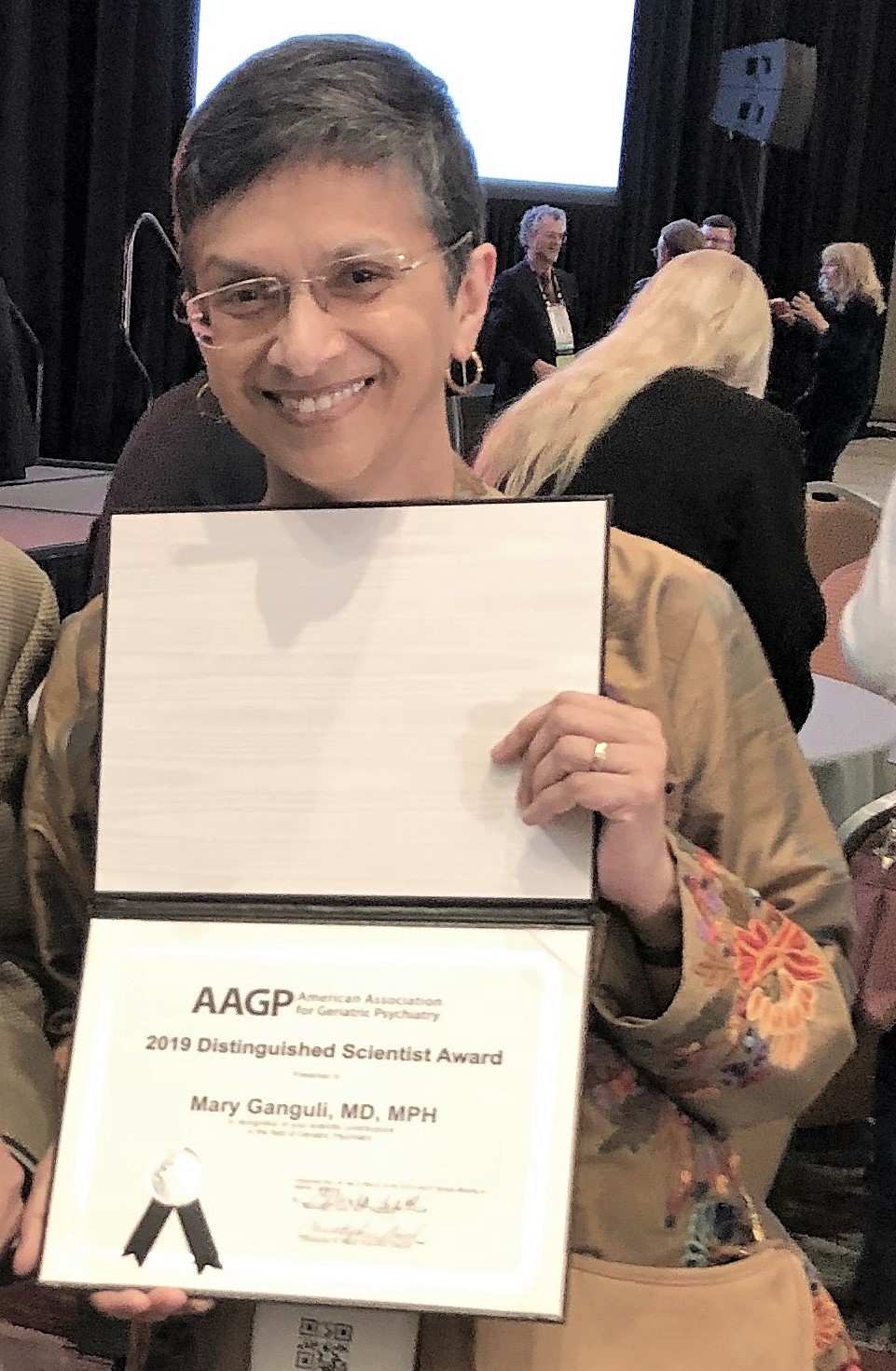 Dr. Mary Ganguli was presented with the 2019 AAGP Distinguished Scientist Award