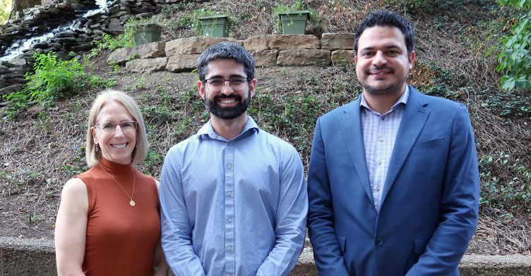 PRP Resident Douglas Leffa, MD, PhD (center) with his mentors Brooke Molina, PhD (left) and Tharick Pascoal, MD, PhD (right)